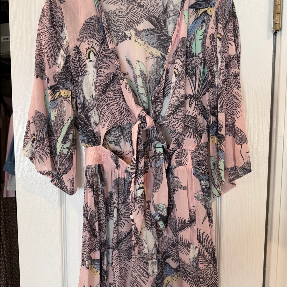 Maaji Pink Tropical Print Tie-Front Swim Coverup